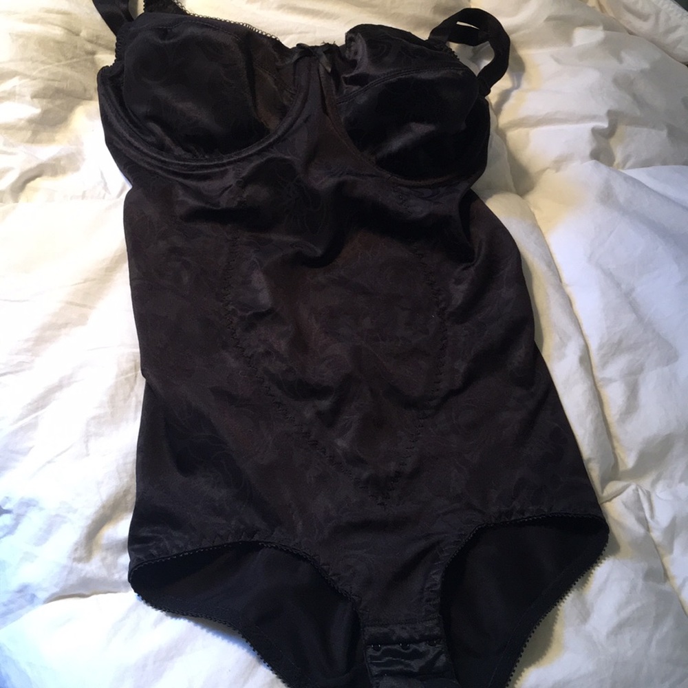 Black body suit. Underwire bra for sleek sexy body